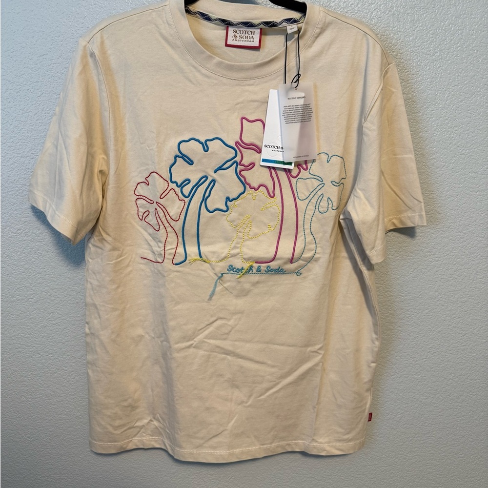 Scotch & Soda Cream Short Sleeve Tee with Embroidery NWT